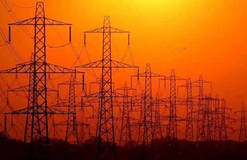 Electricity pylons in the sunset