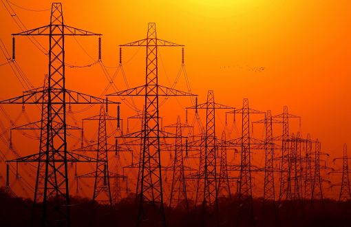 Electricity pylons in the sunset